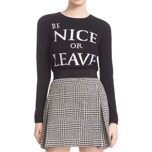 Alice + Olivia Black wool Be Nice Or Leave Rhinestone Crop Sweater